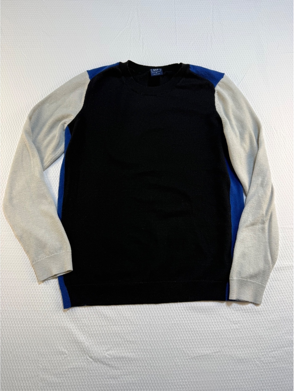 Vintage GAP Women’s M Colorblock Wool Blend Sweater Black Blue White 90s Y2K